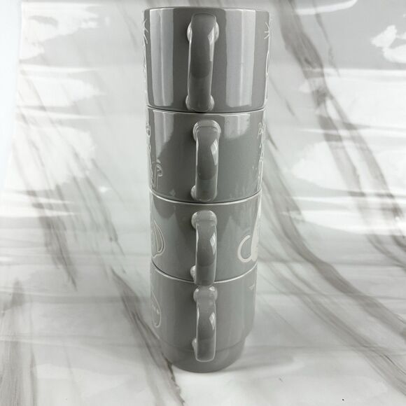 Cat's Life Signature Housewares Stoneware Stacking Coffee Mug Tower 4 Gray Cups - Picture 4 of 7